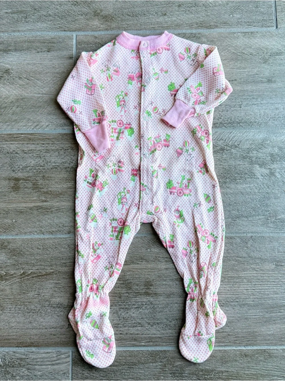 Vintage Carter’s Pink and Green Zoo Print Baby Footed Pajamas
